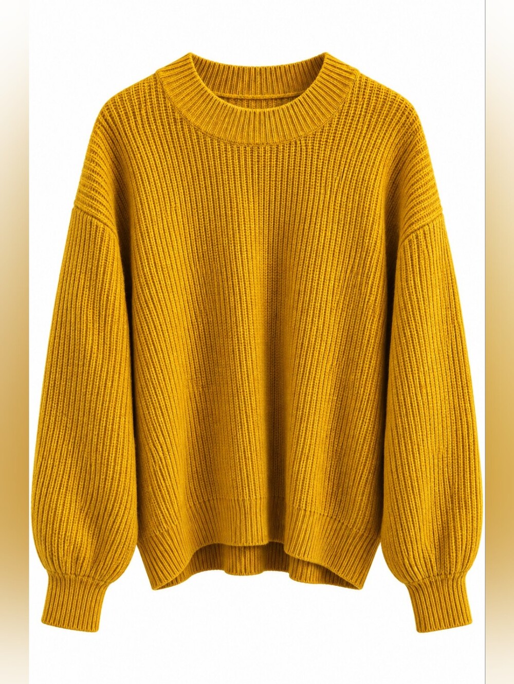 H&M Mustard Yellow Ribbed Wool Blend Oversized Crewneck Sweater L